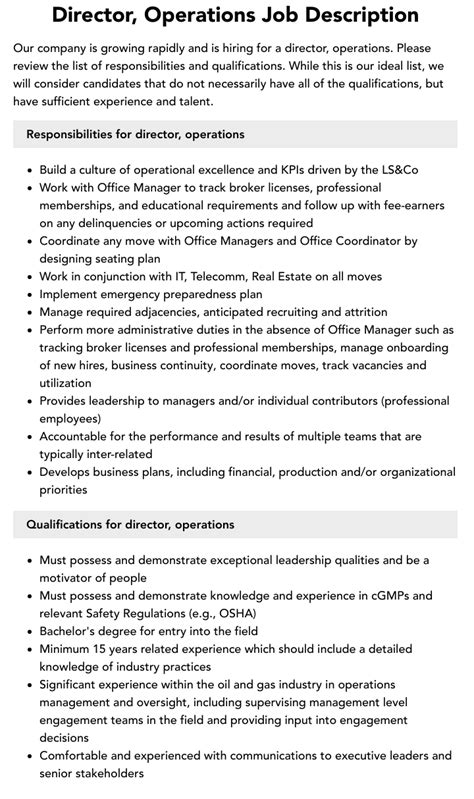 Director of Operations Job Description .